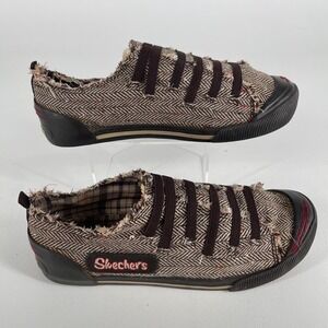 Skechers WOMENS Brown Tweed Slip On Round Toe‎ Shoes Sneakers SIZE 7.5